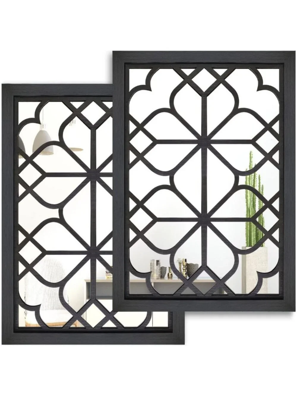 Rustic Farmhouse Set of 2 Rectangular Wall Mirrors - Black Accent for Home Decor